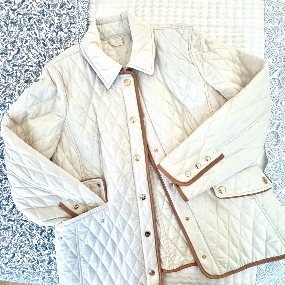 Chico’s Quilted Mid-Length Barn Jacket Natural Cream L(12) - Picture 9 of 15